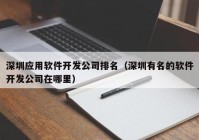 深圳應用軟件開發(fā)公司排名（深圳有名的軟件開發(fā)公司在哪里）